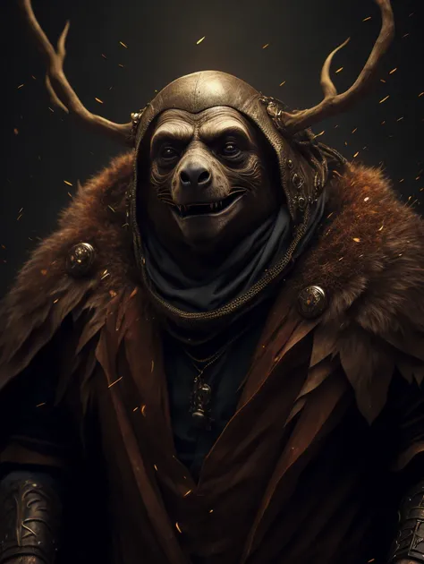 Angry sloth god, closeup, steampunk anthropomorphic , black plague mask, Artstation illustrators, intricate details, face, full body portrait, dim light, illustration, UHD, 4K hyper realistic, tension, cold, highly detailed, sharp focus, professional, 8k UHD, cinematic, dark, violent, outdoor, River, battle, chase, dramatic, vivid, nervous vibe, render, epic, twilight, HDR, album cover, blizzard, lightning, cataclysmic