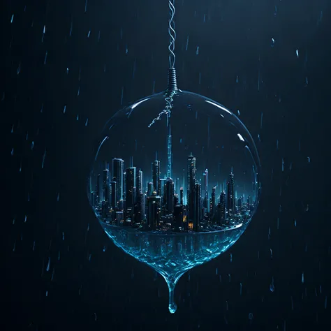 a city encompassed in a raindrop