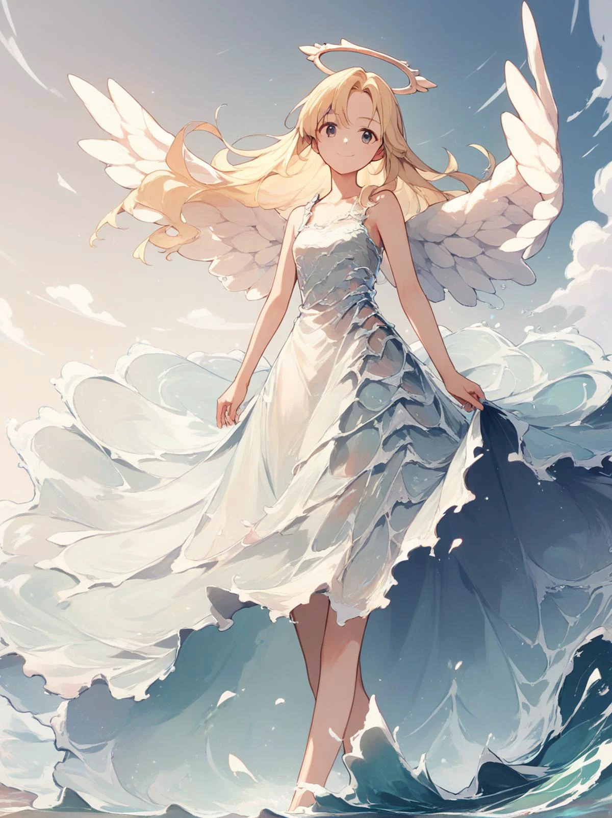 score_9, score_8_up, score_7_up, score_6_up, source_anime, <lora:water_dress_v0.2-pony:1>
1girl, long hair, blonde hair,
liquid dress, angel wings, clouds, closed mouth, smile, waves,