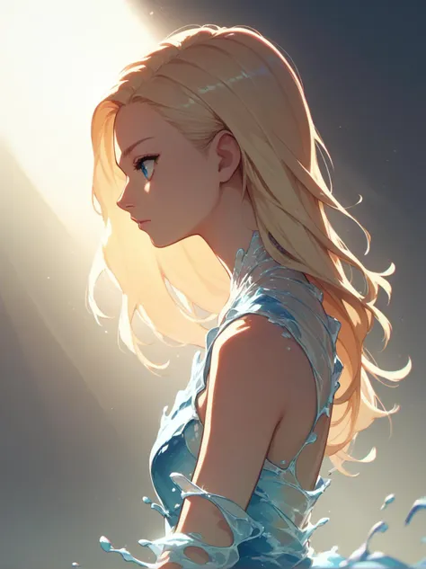 score_9, score_8_up, score_7_up, score_6_up, <lora:water_dress_v0.2-pony:1>
1girl, long hair, blonde hair, blue eyes, 
liquid dress, upper body, profile, sunlight, backlighting,