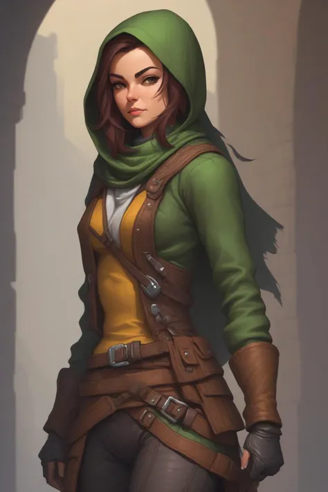 Female rogue, detailed background, masterpiece, best quality, high quality, absurdres, pixel art