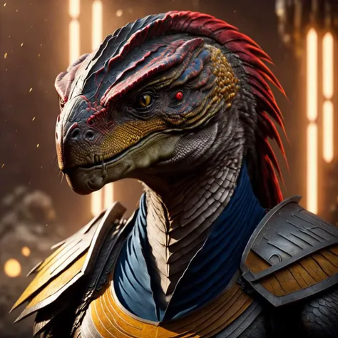 a design of a creature|raptor that is a warrior, dynamic composition, cinematic lighting, warm and vibrant colors, art by Sam Weber and Michael C Hayes, 8k, trending on artstation, hyper detailed, cinematic, <lora:CreatzSDXL:0.7>