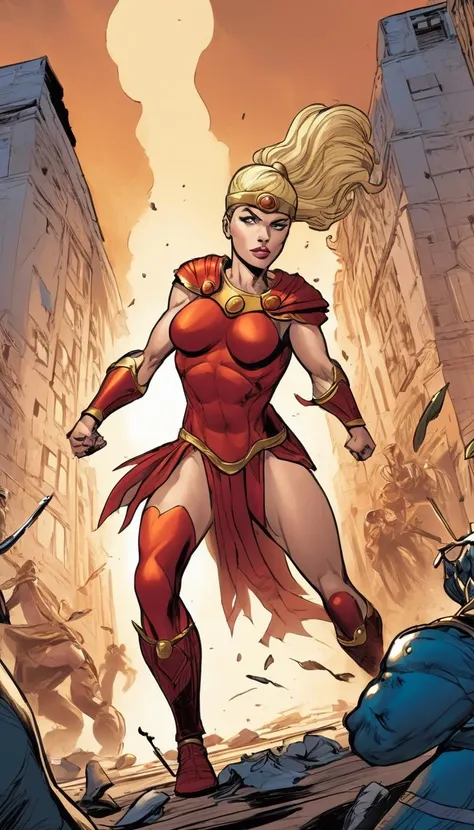 comic Cinematic scene, hero view, d2a amazon <lora:diablo_2_amazon_xl_v1:1>, action pose, detailed background, masterpiece, best quality, high quality, highres, absurdres . graphic illustration, comic art, graphic novel art, vibrant, highly detailed