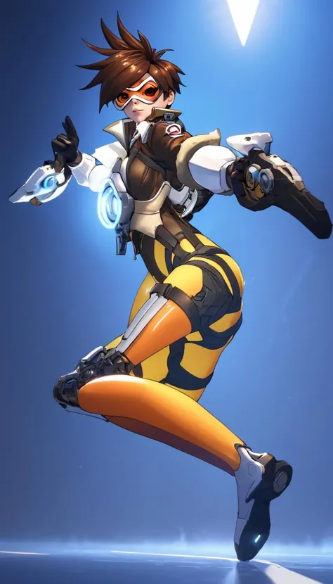 Tracer, half naked, ass exposed , boobs exposed, strut pose