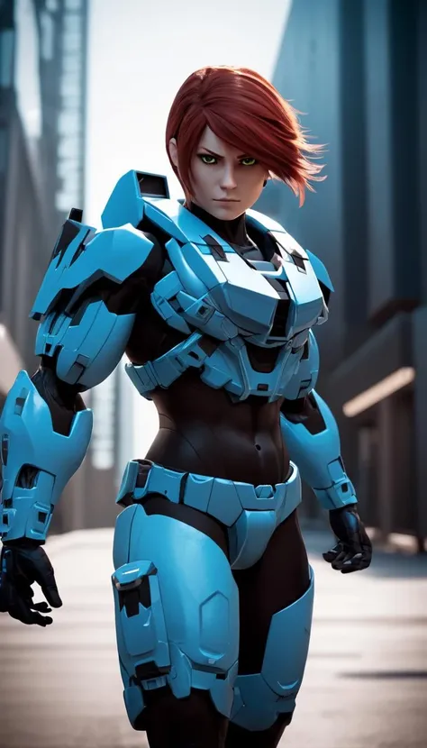 cinematic photo Cinematic scene, hero view, rvb agent Carolina <lora:agent_carolina_xl_v1:1>, action pose, detailed background, masterpiece, best quality, high quality, absurdres . 35mm photograph, film, bokeh, professional, 4k, highly detailed