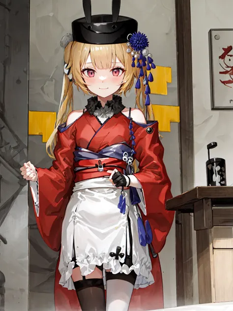 masterpiece, best quality, <lora:tmp-000007:1>, SR-3MPkimono, standing, little smile, , solo,