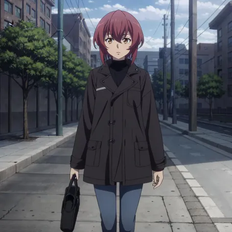 masterpiece,highres,high quality,extremely detailed,solo,
<lora:KurenaKukumila001:0.7>,
KurenaKukumila,1girl,
casual,black coat,open clothes,turtleneck sweater,jeans,town,walking,