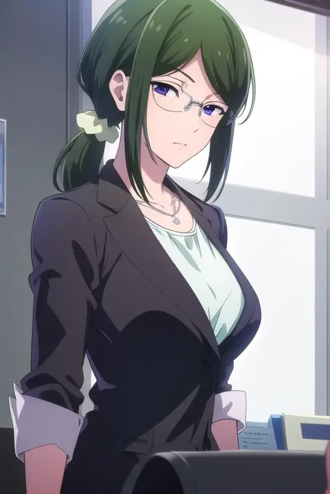 hanakokoyanagi, <lyco:hanakokoyanagi-lyco-nochekaiser:1>,
hanako koyanagi, green hair, low ponytail, (purple eyes:1.1), glasses,
BREAK skirt, shirt, necklace, office lady,
BREAK looking at viewer,
BREAK indoors,
BREAK <lora:GoodHands-vanilla:1>, (masterpiece:1.2), best quality, high resolution, unity 8k wallpaper, (illustration:0.8), (beautiful detailed eyes:1.6), extremely detailed face, perfect lighting, extremely detailed CG, (perfect hands, perfect anatomy),