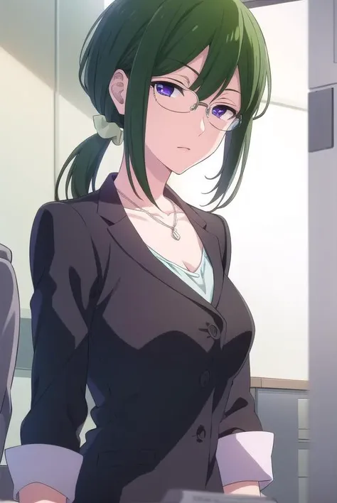 hanakokoyanagi, <lyco:hanakokoyanagi-lyco-nochekaiser:1>,
hanako koyanagi, green hair, low ponytail, (purple eyes:1.1), glasses,
BREAK skirt, shirt, necklace, office lady,
BREAK looking at viewer,
BREAK indoors,
BREAK <lora:GoodHands-vanilla:1>, (masterpiece:1.2), best quality, high resolution, unity 8k wallpaper, (illustration:0.8), (beautiful detailed eyes:1.6), extremely detailed face, perfect lighting, extremely detailed CG, (perfect hands, perfect anatomy),