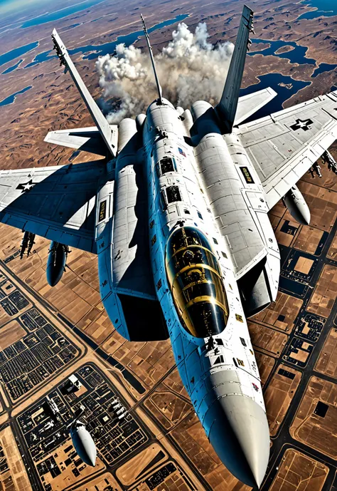 dynamic angle, masterpiece, award winning picture, F-18 Tom cat jet plane, low flight, hyper detailed, intricate, poster, epic, ultra detail, intricate details, UHD