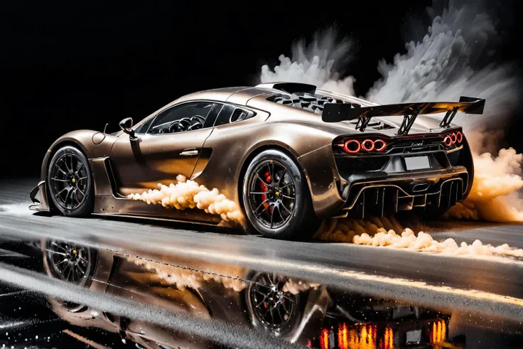 Popular Hyper car racing through LIQUID METAL, liquid metal sprays up from the cars tyres, Car drifting in a black void <lora:Add_UHD_Details_&_Text_v1:0.85> <lora:Colorful_Powder_Explosion_-_By_DICE:1>