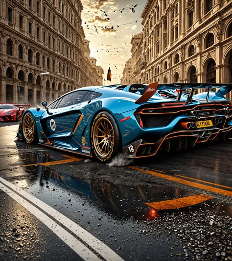 dynamic angle, masterpiece, award winning picture, super car racing, fantasy background, hyper detailed, intricate, poster, artstation, epic, ultra detail, intricate details, UHD