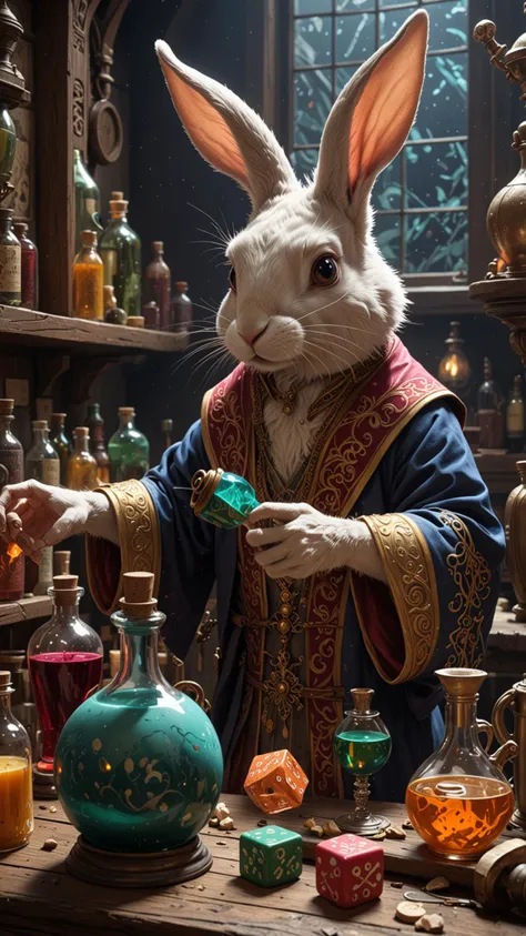Ethereal fantasy concept art of a Rabbit Mage brewing potions. Dice, magnificent, celestial, ethereal, painterly, epic, majestic, magical, fantasy art, cover art, dreamy, insanely detailed and intricate, hyper maximalist, elegant, hyper realistic, super detailed, vivid colours, ornate, dynamic, articulate, 8K, <lora:3D_Framed_Wall_Art_-_By_DICE:0.6>, (Framed 3D), EPIC, high budget Hollywood , volumetric, Painstaking Attention To Detail, UHD