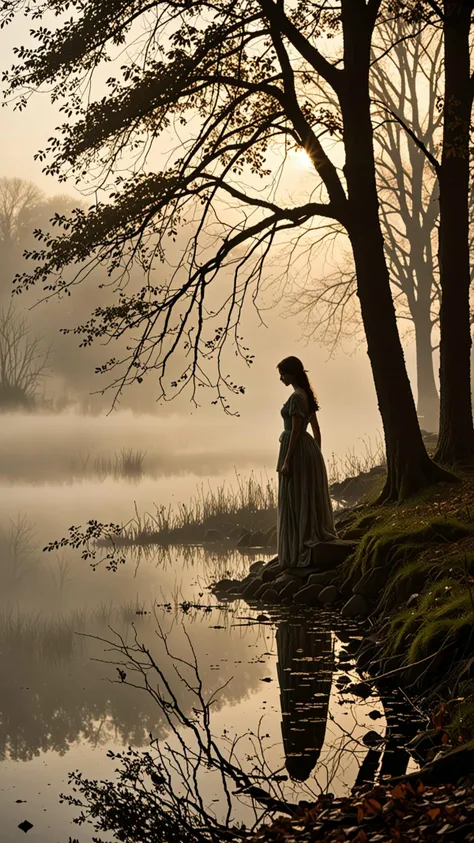 non fiction book cover art, factual, informative, clean, subtle colors in the languid twilight, a solitary silhouette stands at the edge of a forgotten lake, shrouded in an aura of lethargy and nostalgia. the fog creeps around them like a gentle lover, obscuring their features from view as they lean against the worn stone wall. as the last wisps of sunlight dissolve into the mist, the figure's gaze slowly drifts downward, as if succumbing to the weight of their own thoughts. their eyes seem to hold a deep fatigue, as if they are reliving a dreamless sleep or mourning the loss of a forgotten melody. the air is heavy with the scent of damp earth and decaying leaves, and the only sound is the soft lapping of the water against the shore, punctuated by the distant hum of a sleepy insect...