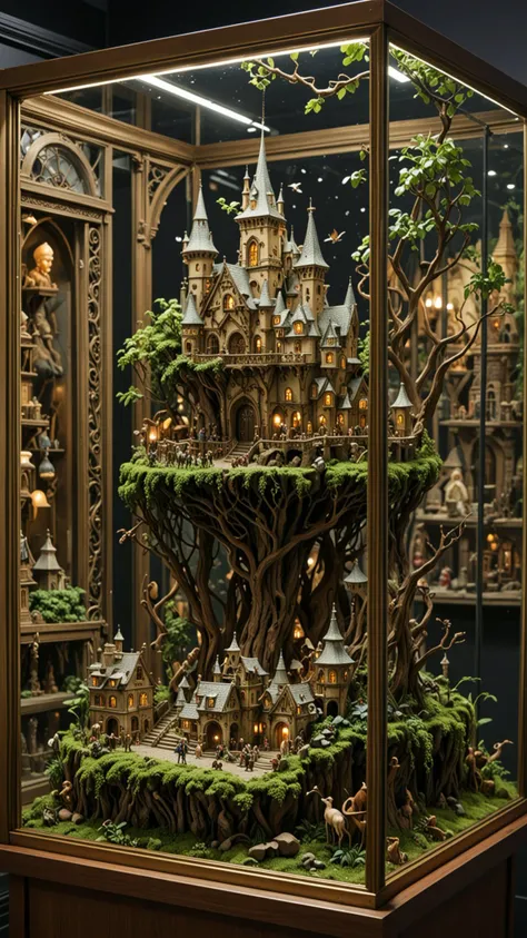 A truly enchanting and magical Ornament in a glass Box display unit, Stood in New York City, busy city street, winning photo, High Budget Hollywood movie film prop, masterpiece, intricate detail, absurd res, 4k, EPIC, <lora:3D_Framed_Wall_Art_-_By_DICE:0.6>, (3D Framed, Green Lush Village), UHD