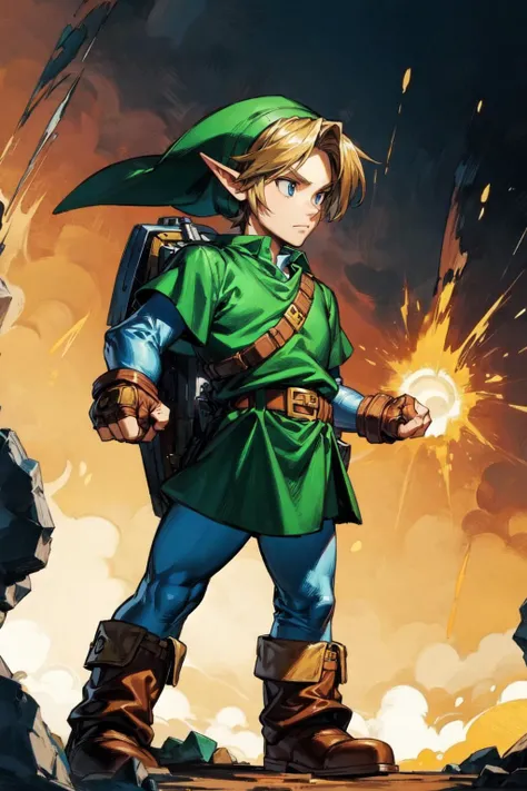 thick outlines, comics, photorealistic, 1man, solo, standing, bomb, explosion, <lora:ootlink-nvwls-v1:0.8>, ootLink, hat, green tunic, belt, fingerless gloves, boots, cavern, detailed background, detailed face, detailed eyes, <lora:add_detail:0.7>
