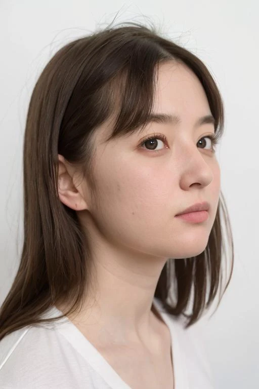 masterpiece,best quality,8k,realistic,solo,portrait,1girl,(white background),Look at the camera,(white shirt),