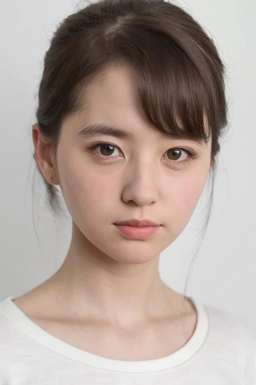 masterpiece,best quality,8k,realistic,solo,portrait,1girl,(white background),Look at the camera,(white shirt),