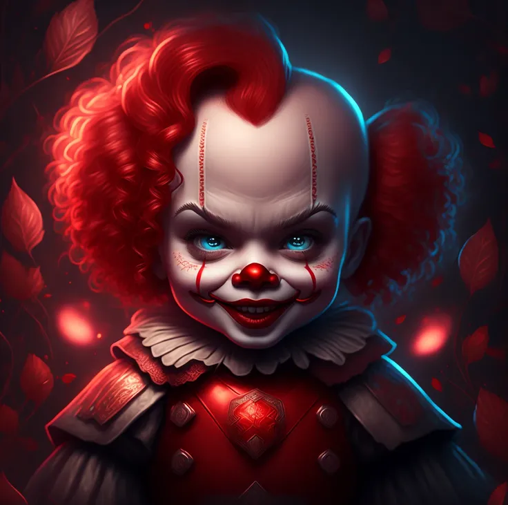 <lora:richVIP_SD2.1:1.0> portrait of super cute pennywise, red light, haunting atmosphere, digital art , intricate, 8k resolution, super high quality,
