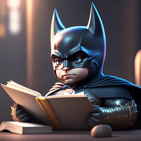 cute portrait of a cute batman reading a book, digital art  4k, high detail , <lora:richVIP_SD2.1:1>