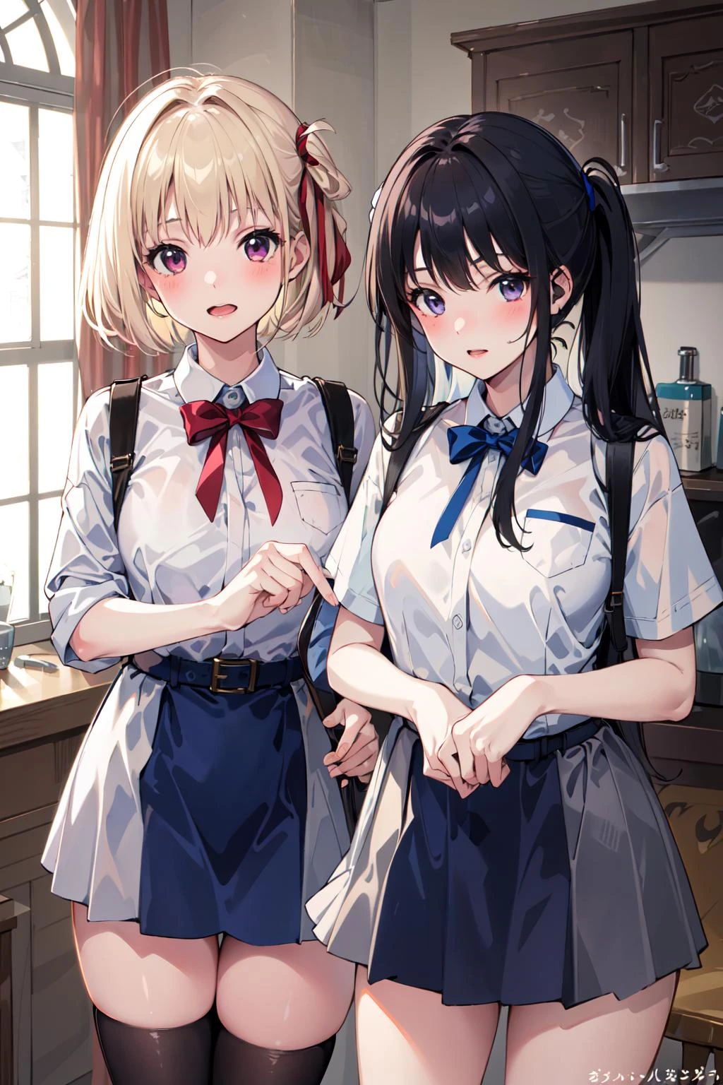 (masterpiece:1.2), best quality,pixiv,Chisato and Takina,
2girls,uniform,
<lora:Chisato and Takina_20230821221340:0.8>
