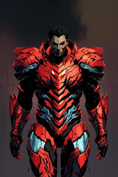 a Batman in cybernetic armor, ultra detalhado, cor vermelho . ::n_ desenho, Imperfection, baixa qualidade, boneco, jogo, anime, assinatura