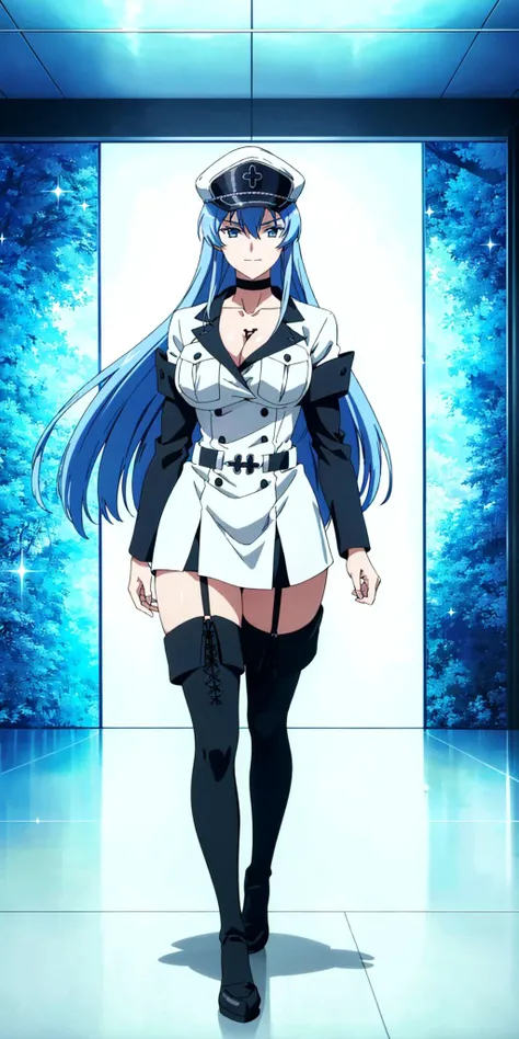 (artwork, best quality) a girl with long blue hair, blue eyes, blue eyelashes, black blouse, white skirt, belt, bare legs, perverted, perfect body, beautiful eyes, good waist, big breasts, tattoo, annoying, smiling, slanted eyebrows, standing, at a fair, at night
