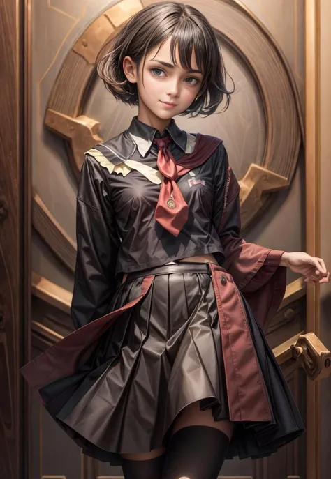 (masterpiece, top quality, best quality, official art, beautiful and aesthetic:1.4, photorealistic:1,4, ), cute:1.4, <lora:more_details:0.8>, 1girl, solo,
 kurome, smile, looking at viewer,  holding, school uniform, black serafuku, black skirt, black pantyhose ,  <lora:agk_kurome-10:0.9>, cookies, zettai ryouiki, standing