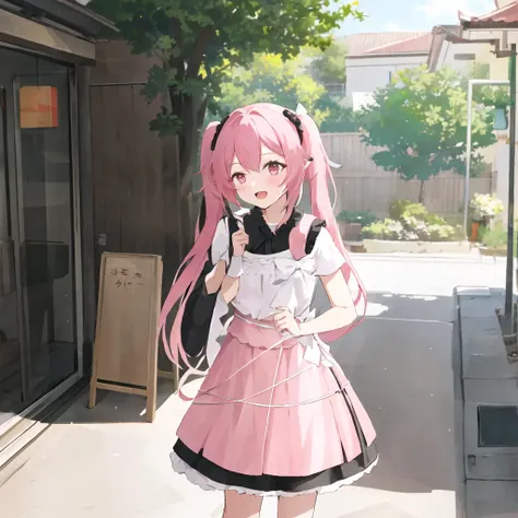 chiyoura chiyomi,solo,1girl,<lora:chiyoura chiyomi:0.7>,twin tail,long hair,pink hair,pink dress,ruffled skirt