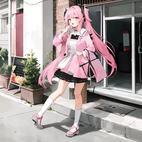chiyoura chiyomi,solo,1girl,<lora:chiyoura chiyomi:0.7>,twin tail,long hair,pink hair,pink dress,ruffled skirt