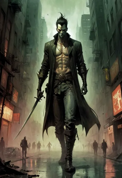 bentemplesmithstyle, swordsman in the city