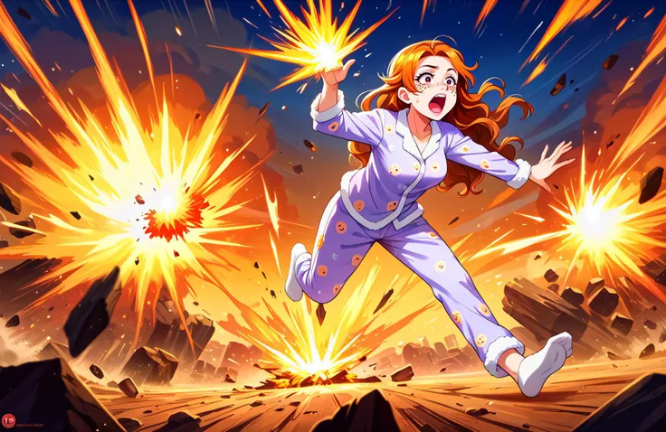 score_9, score_8_up, score_7_up, score_6_up, source_anime, (2girls:1.5), (multiple girls:1.5), duo, pair, <lora:LLChar_Pony_Niji:0.25> love live!, <lora:cinematic explosion style v2:0.4> cinematic explosion style, explosion, sparks, fire, debris, running, fleeing, screaming, jumping, surprised, open mouth, :o,
BREAK emma verde, blue eyes, (2 braids), twin braids, brown hair, freckles, large breasts, long hair, school uniform,
BREAK konoe kanata, large breasts, long hair, orange hair, purple eyes, wavy hair, pajamas,
