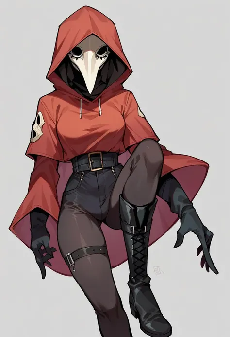 plague doctor, 1girl, solo, hood, mask, gloves, faceless, plague doctor mask, bandage, tabard, tribal, loincloth, bewitching hips, bandaged breasts, back view, butt, farting, bending over, (best quality,4k,8k,highres,masterpiece:1.2), ultra-detailed, (realistic,photorealistic,photo-realistic:1.37), HDR, UHD, studio lighting, extreme detail description, professional, vivid colors, bokeh, portraits, dark, mysterious, smoky, gloomy, dim lighting