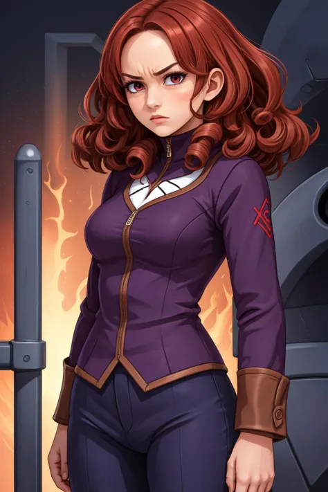 brown, 1girl, standing, dramatic scene, rogue, curly hair