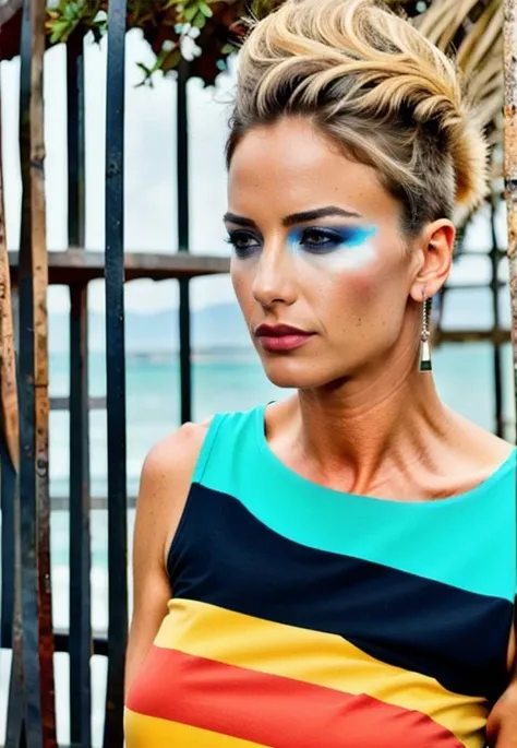 portrait photo of cagla_kubat, a model by Flora Borsi, style by Flora Borsi, bold, bright colours, Mohawk haircut, ((Flora Borsi))
 <lora:cagla_kubat-000008:0.9>