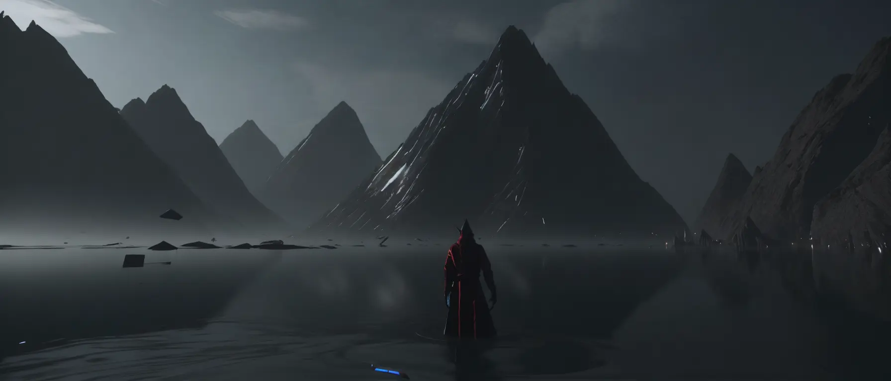 <lora:21ParralelDimensions:1>parallel dimension: a man standing in the middle of a body of water