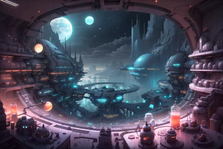 <lora:LunarPunkAI:1> LunarPunkAI Futuristic dystopian city viewpoint with a diverse crowd of pedestrians