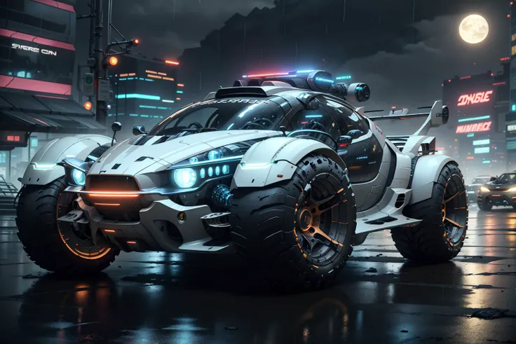 <lora:LunarPunkAI:.9> LunarPunkAI sport car in cyberpunk street city at night neons rain fog, detailed, intricate