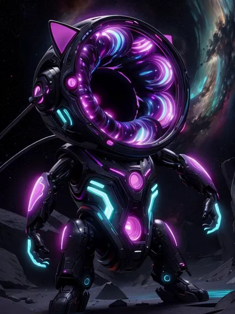(Style: realism, (epic:1.2), realistic, photo, trending on artstation, (pixar:1.2), 3d, cartoon, ((high quality:1.2, masterpiece:1.2)) , (8k resolution) , high details, incredibly absurdres, color connection, colorized, colorful, neon colors, (bioluminescence:1.1), (iridescent:1.2), (no humans:1.3)),
(cat, animal, cute big eyes, trench coat), foreign planet,
<lora:UltraBlackholeTech:0.65> ulblackholetech, excessive energy, scifi,