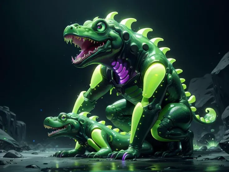 (Style: realism, (epic:1.2), realistic, photo, trending on artstation, (pixar:1.2), 3d, cartoon, ((high quality:1.2, masterpiece:1.2)) , (8k resolution) , high details, incredibly absurdres, color connection, colorized, colorful, neon colors, (bioluminescence:1.1), (iridescent:1.2), (no humans:1.3)),
crocodile,, animal, cute big eyes, trench coat), foreign planet,,
<lora:Acid_Slime_Bubbles:0.65> acidzlime