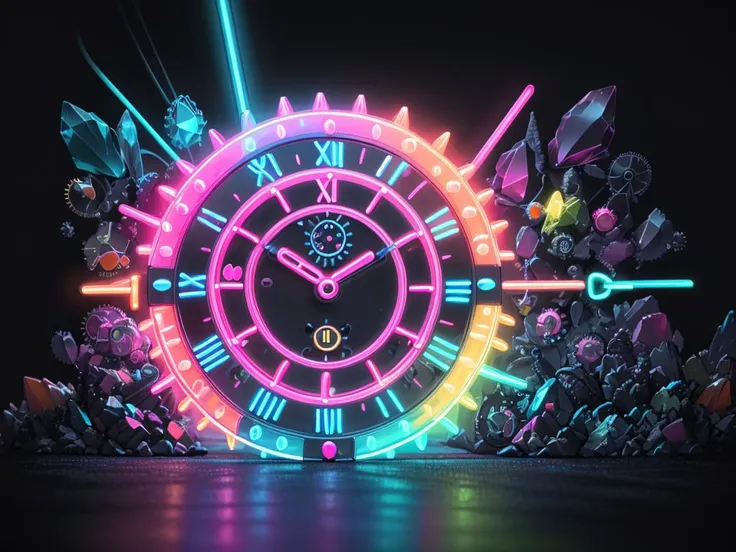 (3D:1.2),(Pui), (UHD:1.1),
(no humans:1.2),
(detailed:1.1) (macro photograpy:1.3), (zoom in), (bokeh:0.5),
multiple different (unique colored:1.2)
(detailed (mechanic clockwork:1.3), ((crystal) gears:1.2)), bright accented inlines,
((spread neon gel:1.2)), dust, particles,
(bioluminescent:1.3) accents,
(vast outer space:1.1), black reflective ground,
(neon color scheme:
(black background:1.2), (darkness:1.0), (dim glow:1.2),
(neon blue:1.1)
(neon pink:1.4)
(neon yellow:1.1)
(neon green:0.8)
(neon orange:1.6)
)
bottom:(foggy bottom), (fog on ground:1.1), reflections,
(no human:1.3),
darkness, night, vast laboratory scene,