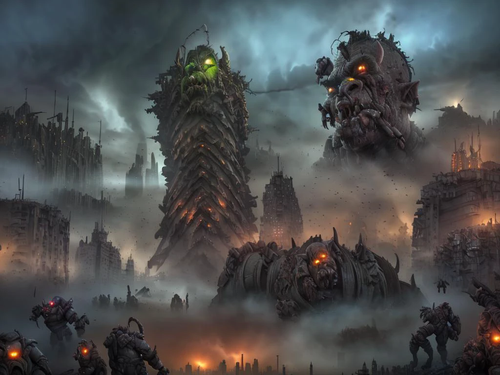 cityscape, <lora:Wasteland:0.66> Wasteland, the, and, with, wasteland, background, (darkness) , (at night) ,
, architecture, city of a landscape of a (a horde of orc in front of ((sci-fi) cityscape:1.1) :1.3) , Foggy conditions, digital art, (overwhelming:1.2) , (high details:1.0) , (Photorealistic:1.2) , subsurface scattering, (detailed background visible:1.2) , (crafted style) (detailed hyperrealism) , (At heart composition) , (captivating photograph:1.2)