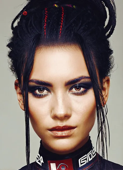 portrait of sks woman by Flora Borsi, style by Flora Borsi, bold, bright colours, rainbow Mohawk haircut, ((Flora Borsi)), <lora:locon_panam_v1_from_v1_64_32:1.25>