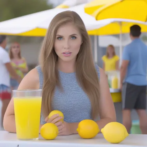 a photo of lena paul, ohwx woman, at a lemonade stand, best quality, cinematic, <lora:lenapaul_SDXL:0.8>
