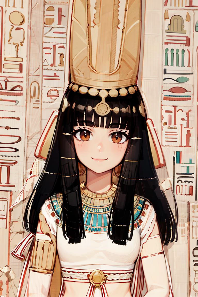 perfect face, intricate details, <lora:egypt:0.9>, egypt, (on papyrus)
((masterpiece,best quality)), absurdres,
<lora:Anubis_Citron_OC_Anime:0.6>, Anubis_Citron_OC, upper body, portrait,
solo, smiling, looking at viewer,
