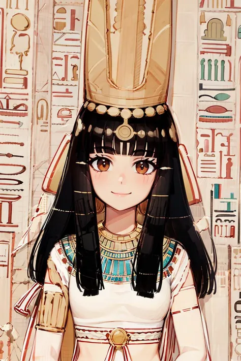 perfect face, intricate details, <lora:egypt:0.9>, egypt, (on papyrus)
((masterpiece,best quality)), absurdres,
<lora:Anubis_Citron_OC_Anime:0.6>, Anubis_Citron_OC, upper body, portrait, 
solo, smiling, looking at viewer,