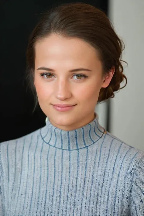 Photo of alicia, ((Wearing a turtleneck sweater and distressed jeans)), ((in photo studio)), hair in ((messy bun)), Professional, ((smiling)), model shoot style, extremely intricate, High Detail, Sharp focus, dramatic, soft cinematic light, (looking at viewer), (Real Eyes), (Detailed Eye Corneas) (detailed pupils), smiling, 24mm, photo lab, elegant, insane details, hyperdetailed, low contrast, epiCRealism, (((SFW))), <lora:AliciaV:0.85>