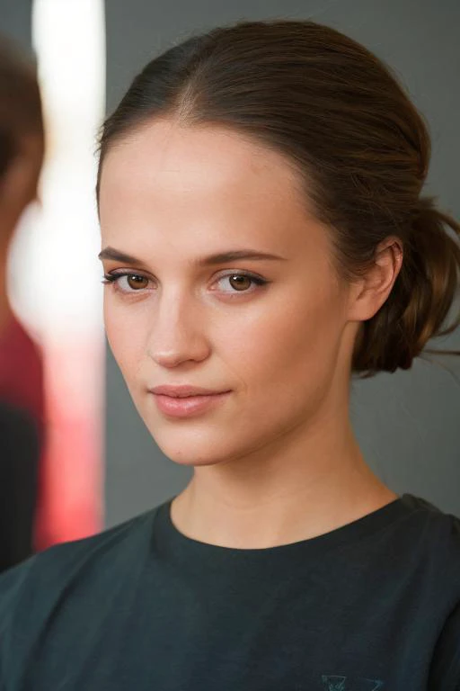 Alicia, ((wearing a black sweat shirt)), hair in ((messy bun)), Professional, extremely intricate, High Detail, Sharp focus, dramatic, soft cinematic light, (Real Eyes), (Detailed Eye Corneas) (detailed pupils), smiling, insane details, hyperdetailed, low contrast, epiCRealism, (((SFW))), <lora:AliciaV:0.85>