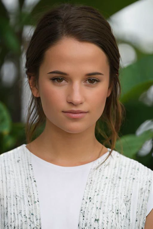 closeup headshot of alicia,a beautiful woman, in a (jungle:1.1), wearing a (t-shirt:1.1), (4k, RAW photo, best quality, 35mm, depth of field, ultra high res:1.1), (intricate, photorealistic, cinematic-shot, masterpiece, ultra-detailed:1.1) <lora:AliciaV:0.85>