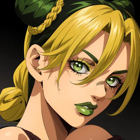 <lora:JolynCujoh002:0.7>,<lora:add_detail:0.5>,<lora:noline:0.3>,(<lora:boldline:-0.3>),
JolynCujoh,1girl,solo,
double bun,braided ponytail,
green lips,
close-up,